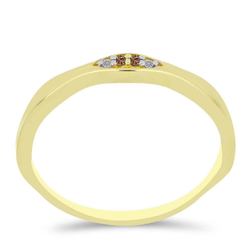 Anillo de Plata Bañada en Oro con Diamante Champagne y Diamante blanco 3 