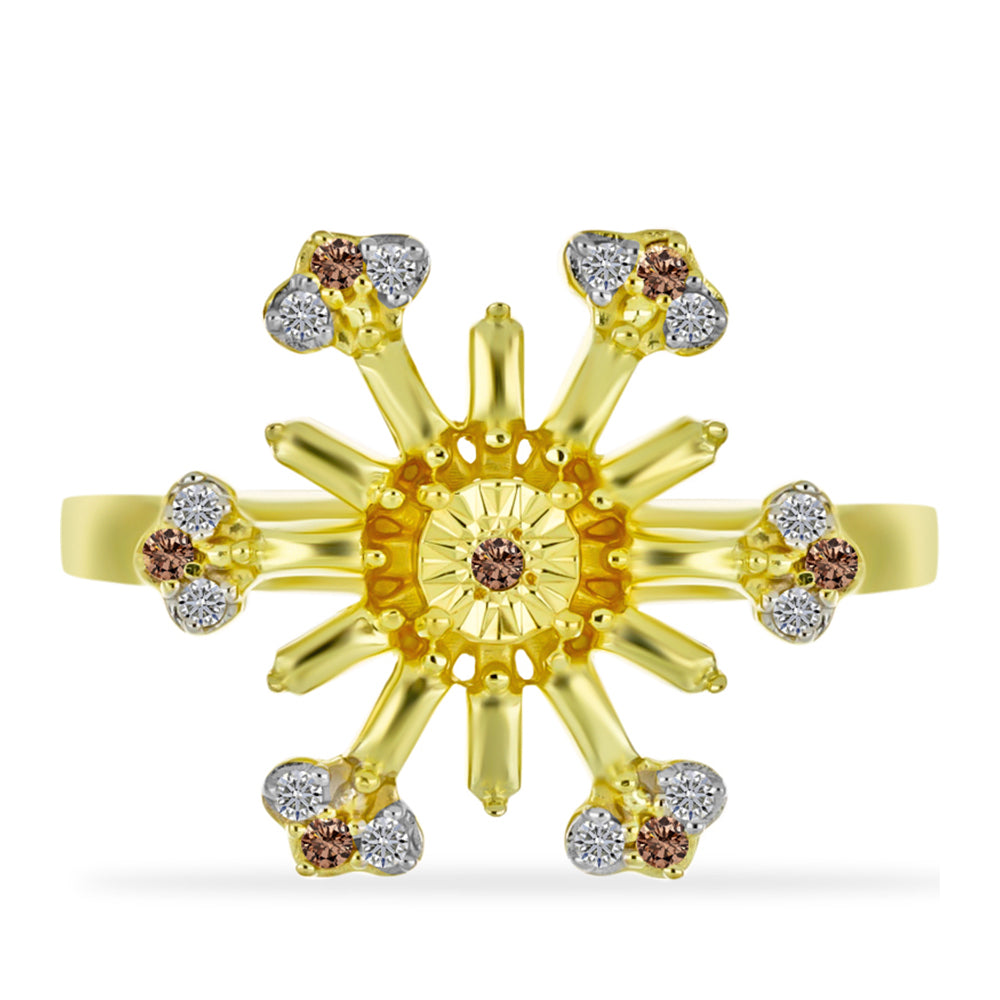 Anillo de Plata Bañada en Oro con Diamante Champagne y Diamante blanco 1 