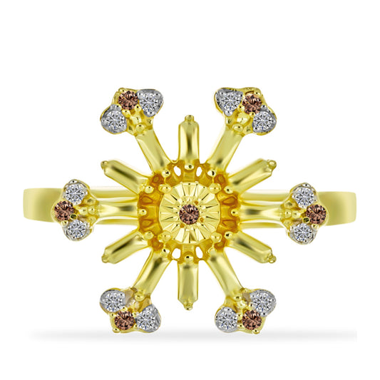 Anillo de Plata Bañada en Oro con Diamante Champagne y Diamante blanco