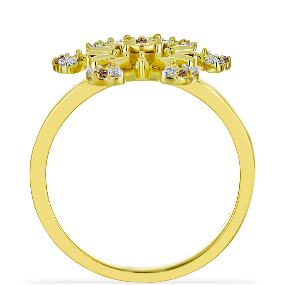 Anillo de Plata Bañada en Oro con Diamante Champagne y Diamante blanco 2 