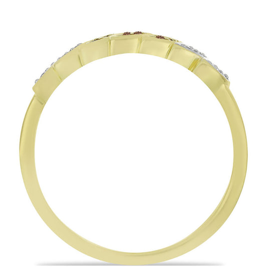 Anillo de Plata Bañada en Oro con Diamante Champagne y Diamante blanco