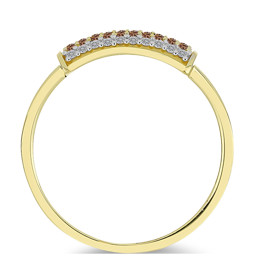 Anillo de Plata Bañada en Oro con Diamante Champagne y Diamante blanco 2 