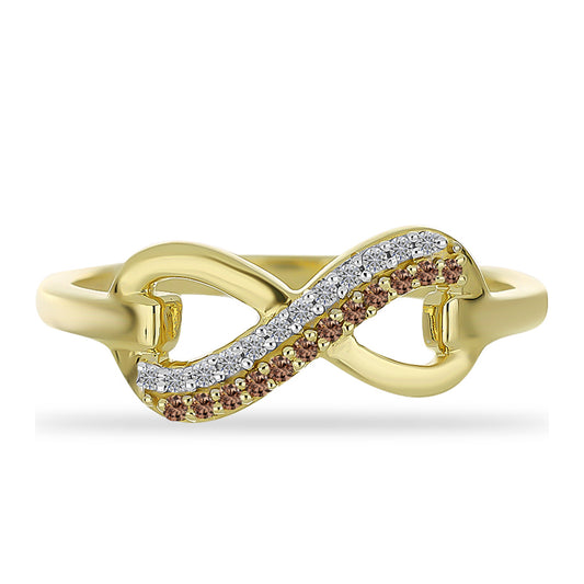 Anillo de Plata Bañada en Oro con Diamante Champagne y Diamante blanco