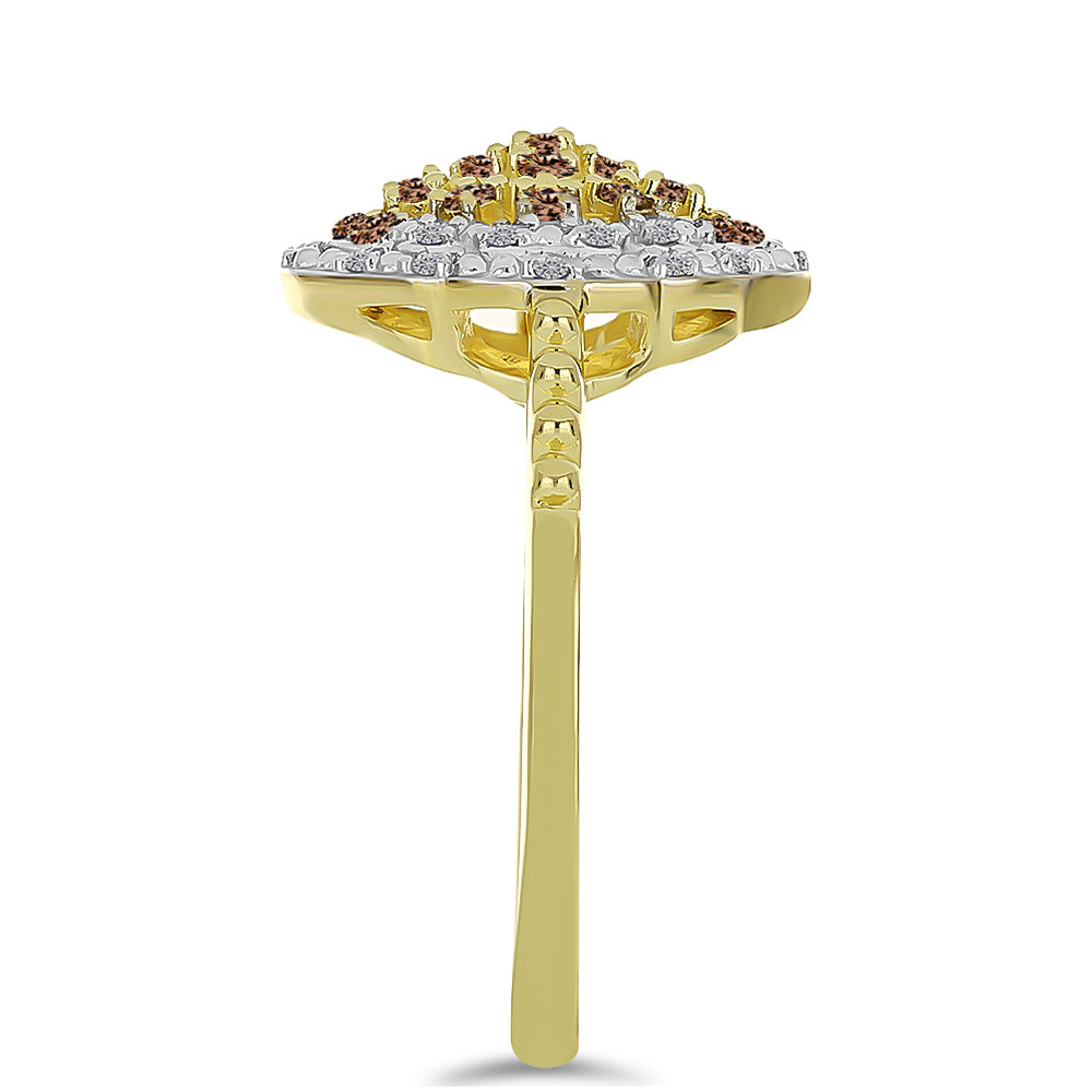 Anillo de Plata Bañada en Oro con Diamante Champagne y Diamante blanco 4 