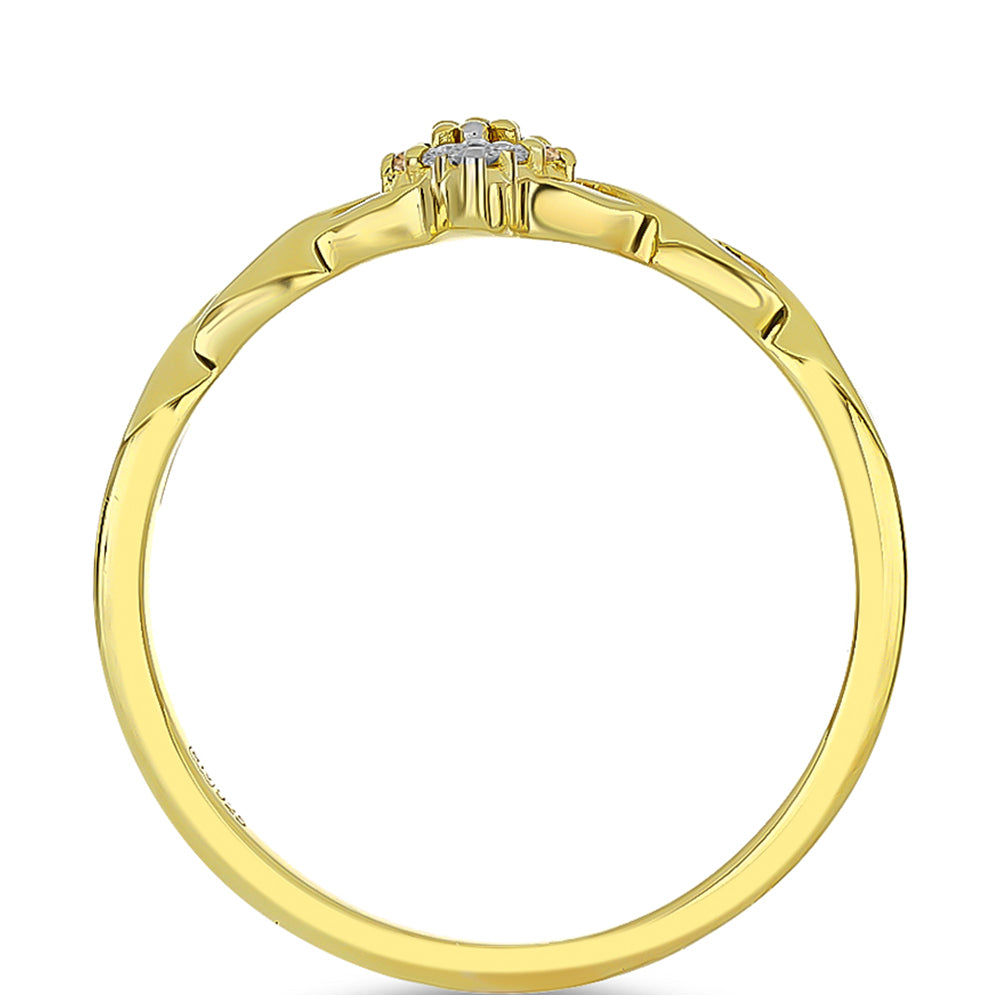 Anillo de Plata Bañada en Oro con Diamante Champagne y Diamante blanco 2 