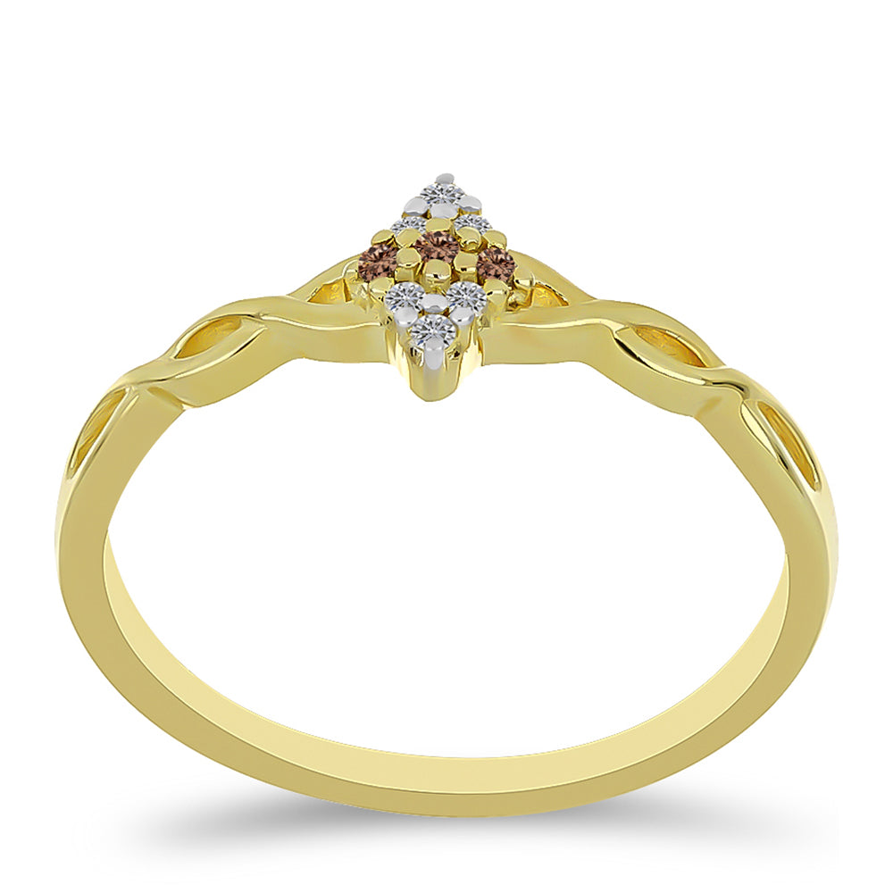 Anillo de Plata Bañada en Oro con Diamante Champagne y Diamante blanco 3 