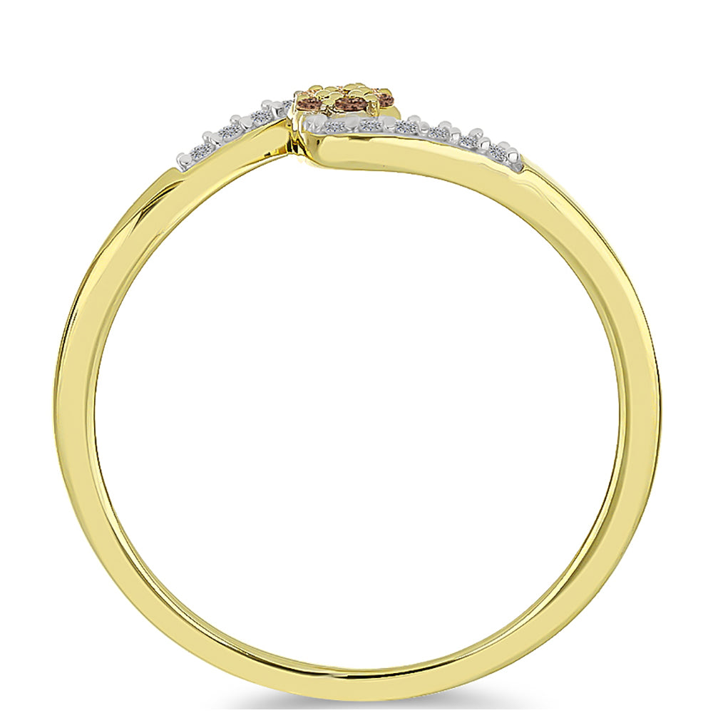 Anillo de Plata Bañada en Oro con Diamante Champagne y Diamante blanco 2 