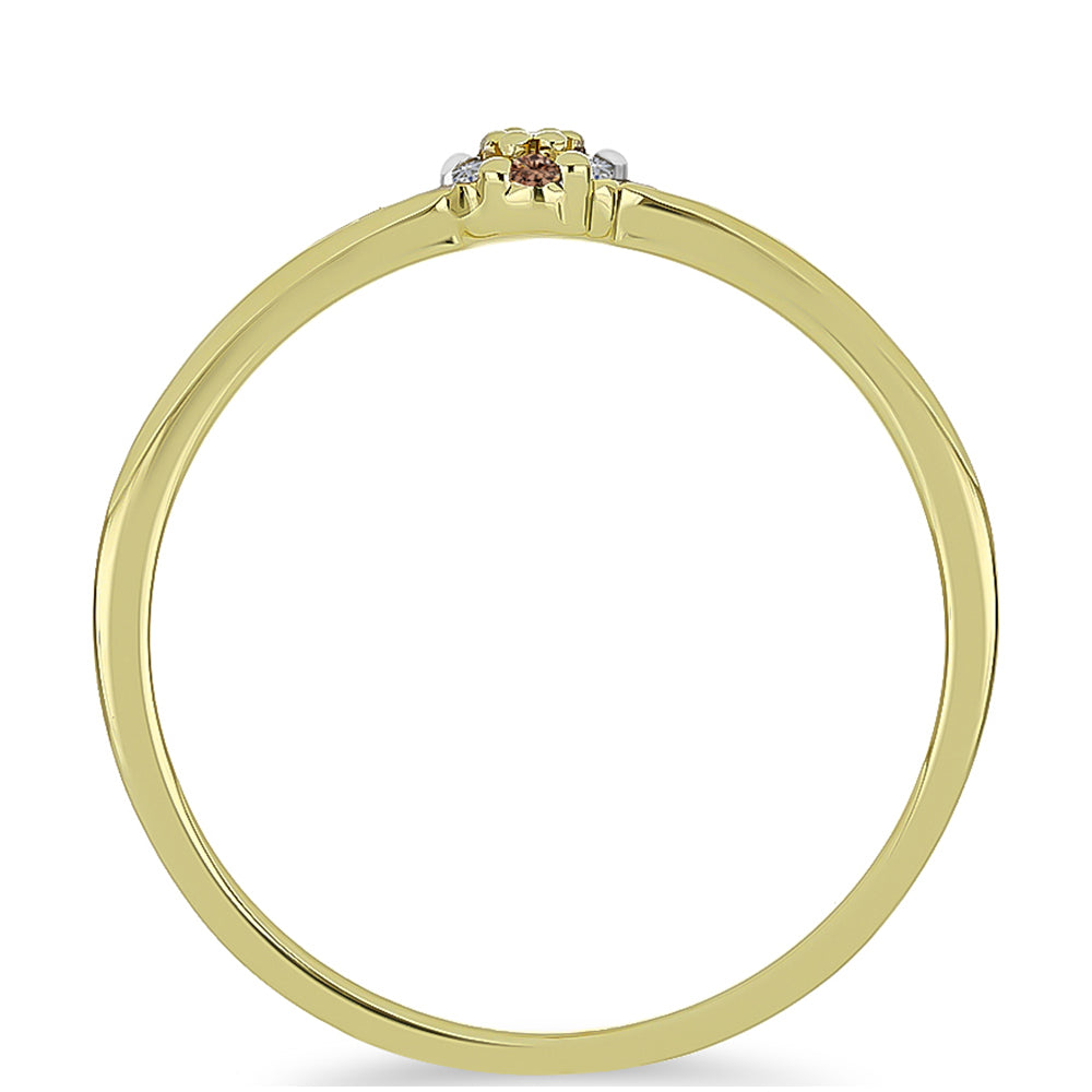 Anillo de Plata Bañada en Oro con Diamante Champagne y Diamante blanco 2 