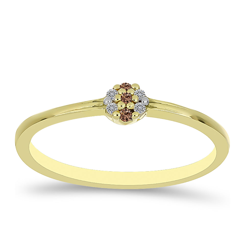 Anillo de Plata Bañada en Oro con Diamante Champagne y Diamante blanco 3 