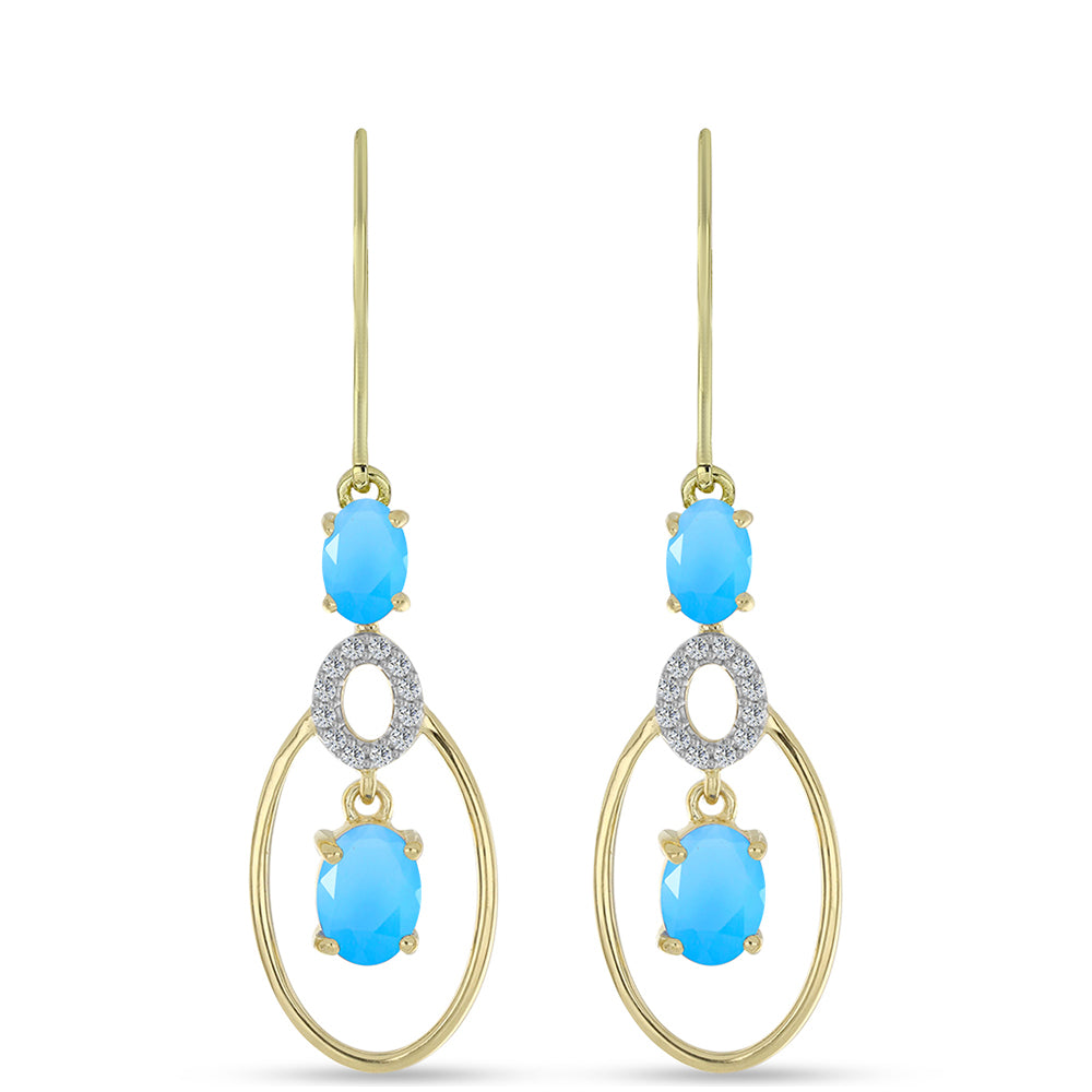 Pendientes de Plata Bañada en Oro con Calcedonia Aqua y Topacio Blanco