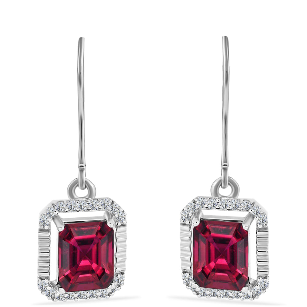 Pendientes de Plata con Rubí de Madagascar y Diamante blanco