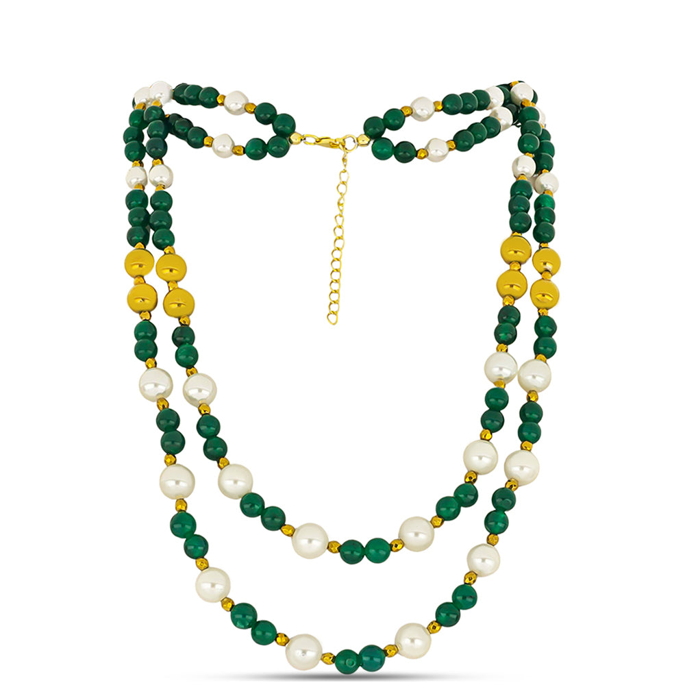 Collar de Plata Bañada en Oro con Jadeíta verde del Río Marsden y Perla de Agua Dulce 1 