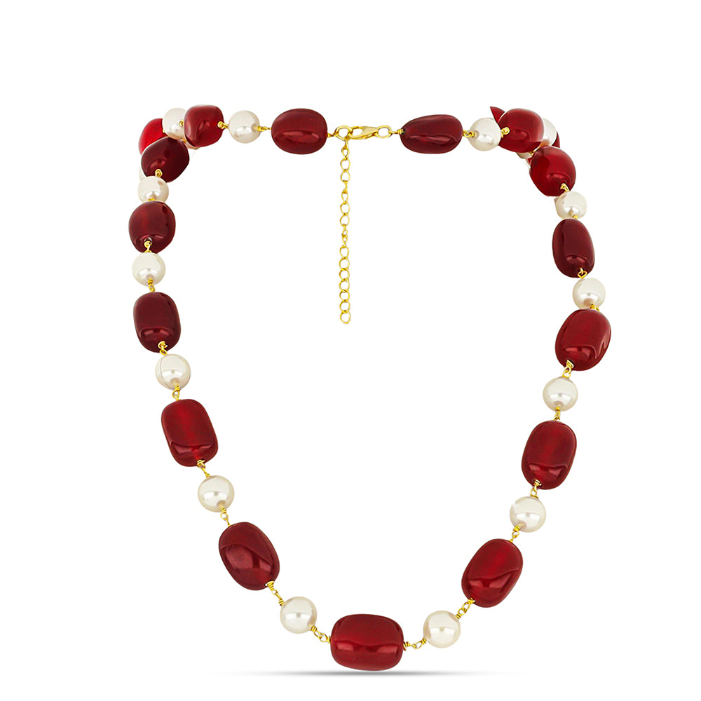 Collar de Plata Bañada en Oro con Jadeíta roja del río Marsden y Perla de Agua Dulce 1 