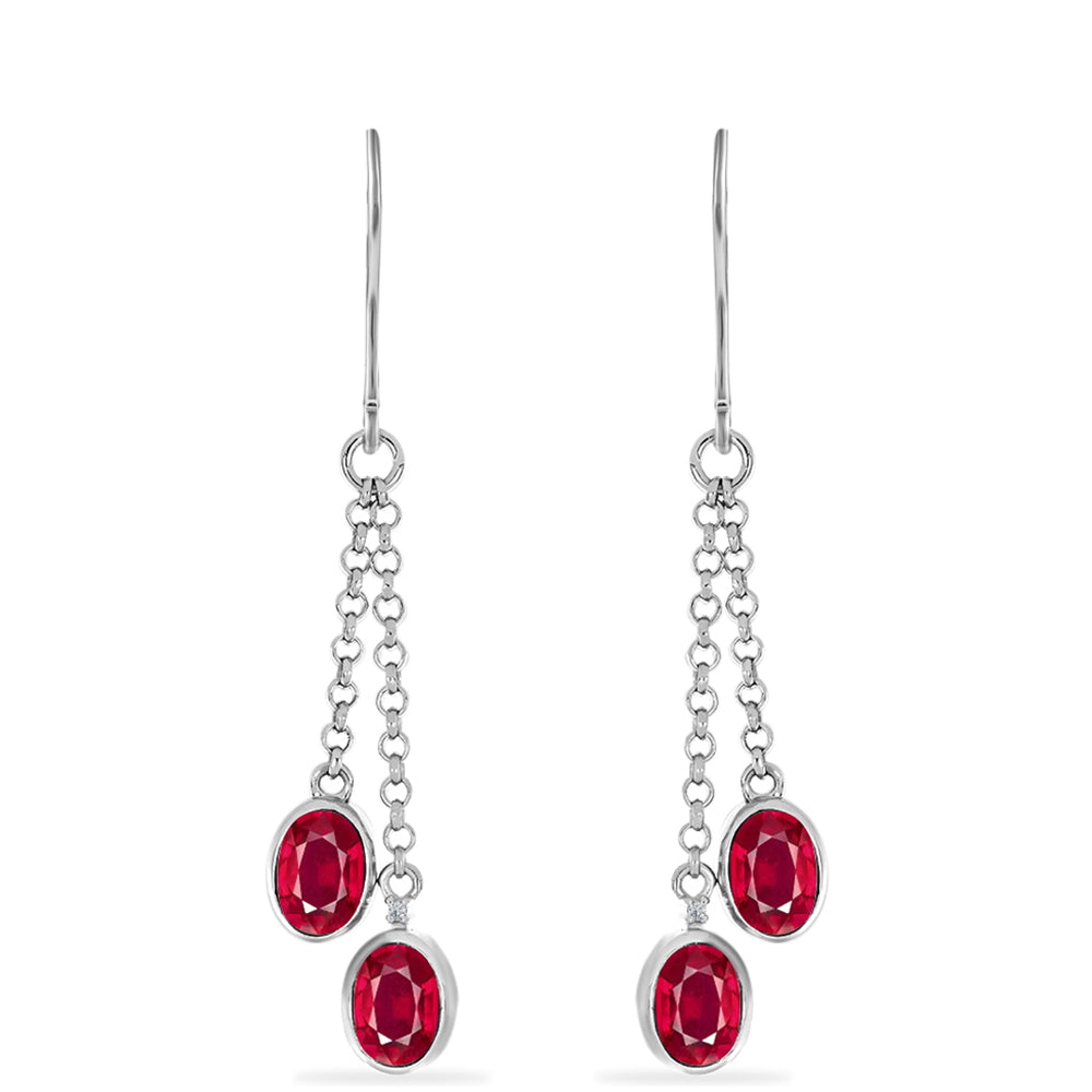 Pendientes de Plata con Rubí de Madagascar y Diamante blanco