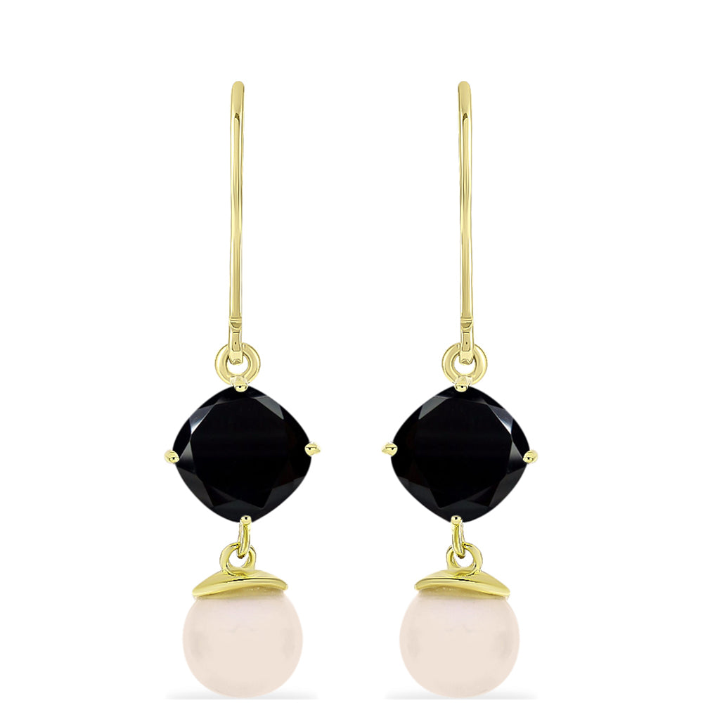 Pendientes de Plata Bañada en Oro con Ónix negro de Suwar y Perla de Agua Dulce 1 