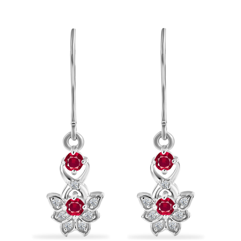 Pendientes de Plata con Rubí de Madagascar y Diamante blanco