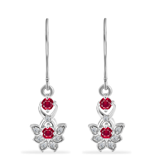 Pendientes de Plata con Rubí de Madagascar y Diamante blanco