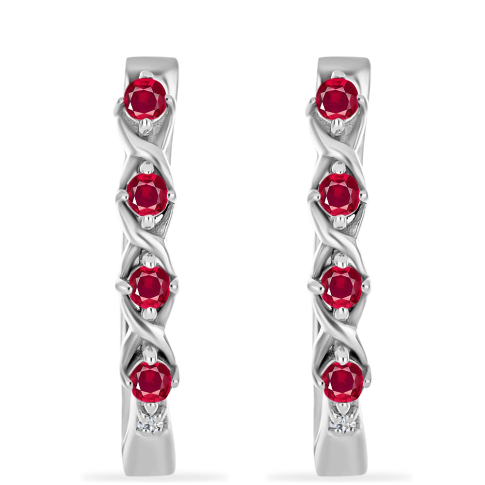 Pendientes de Plata con Rubí de Madagascar y Diamante blanco