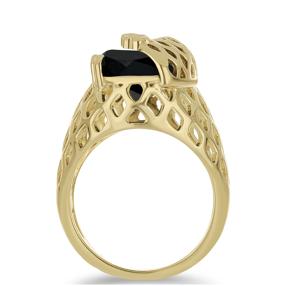 Anillo de Plata Bañada en Oro con Ónix negro de Suwar