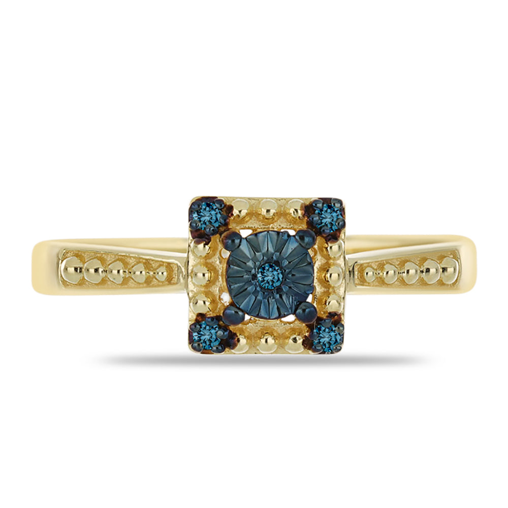 Anillo de Plata Bañada en Oro con Diamante Azul 1 