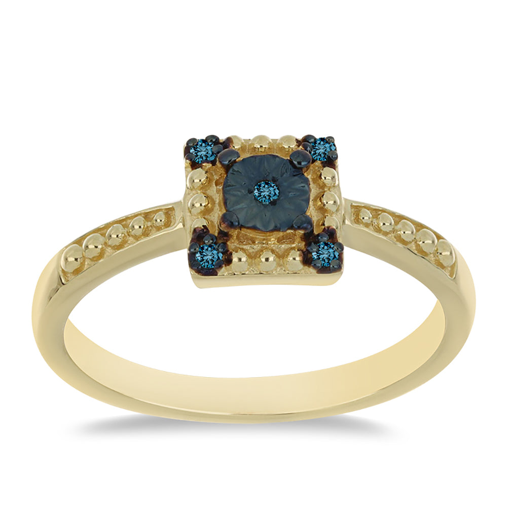Anillo de Plata Bañada en Oro con Diamante Azul 3 