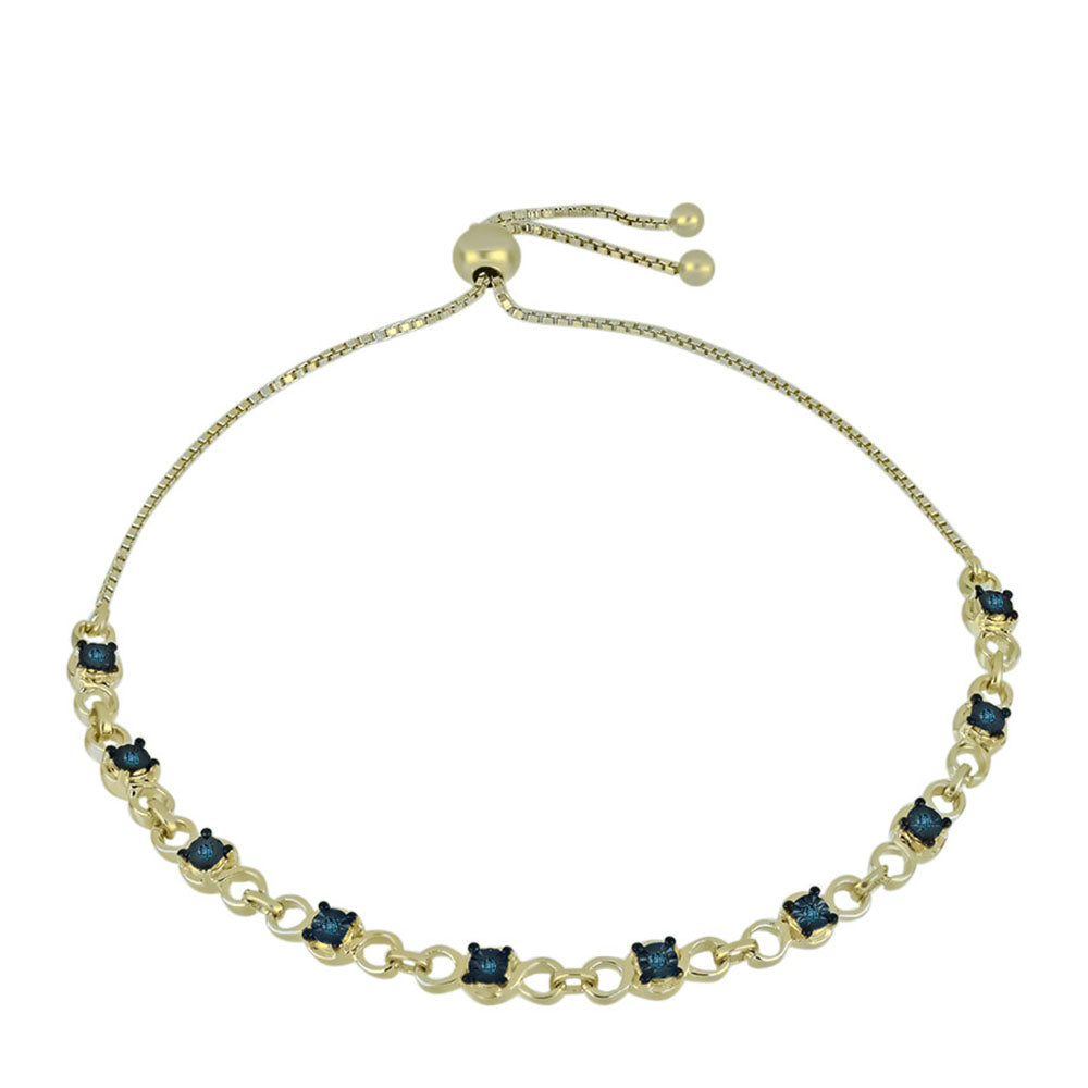 Pulsera de Plata Bañada en Oro con Diamante Azul