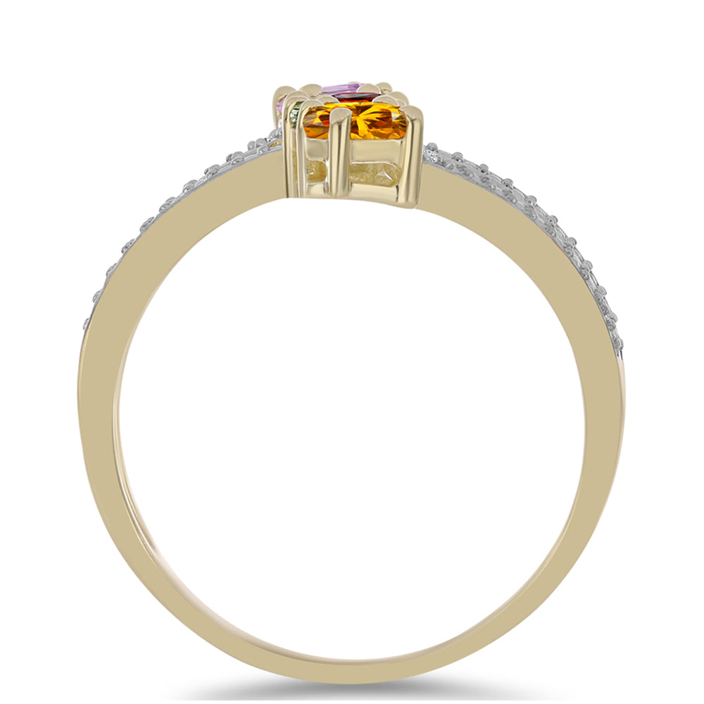 Anillo de Plata Bañada en Oro con Zafiro Arco Iris Rosebery y Topacio Blanco 2 
