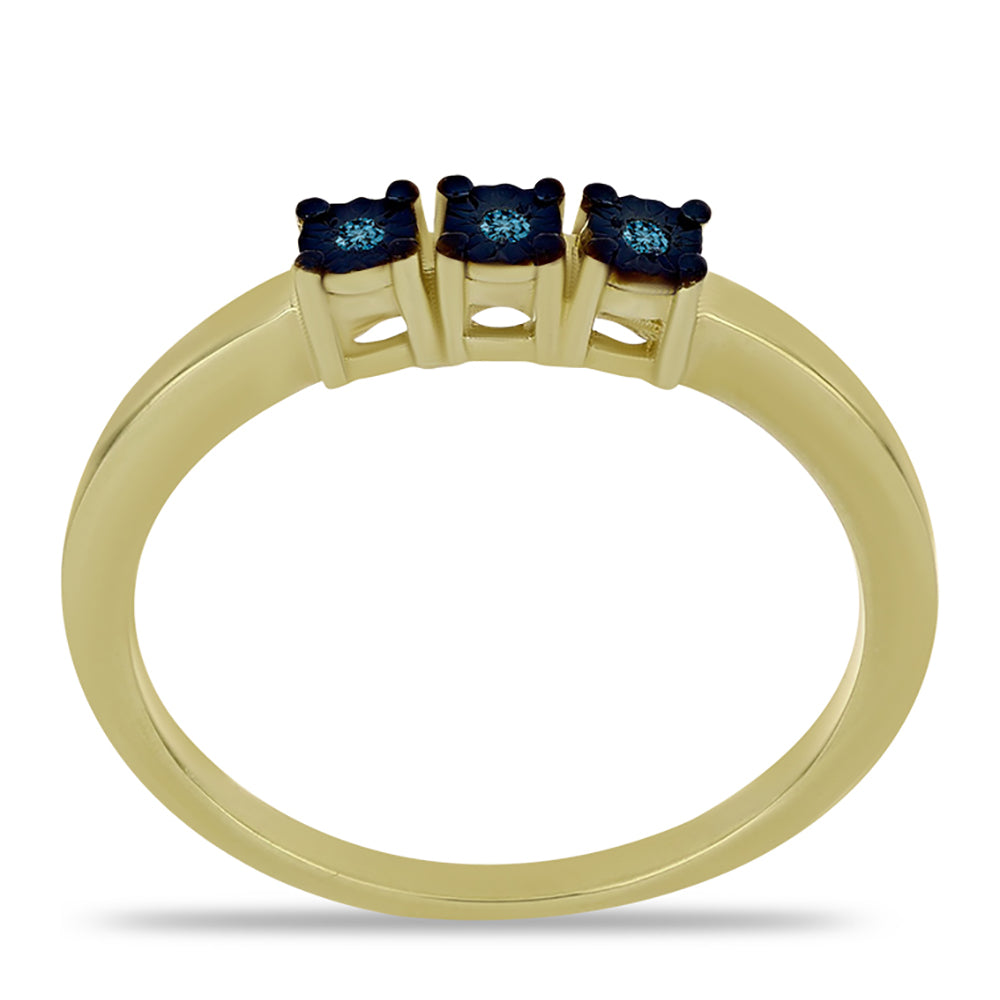 Anillo de Plata Bañada en Oro con Diamante Azul