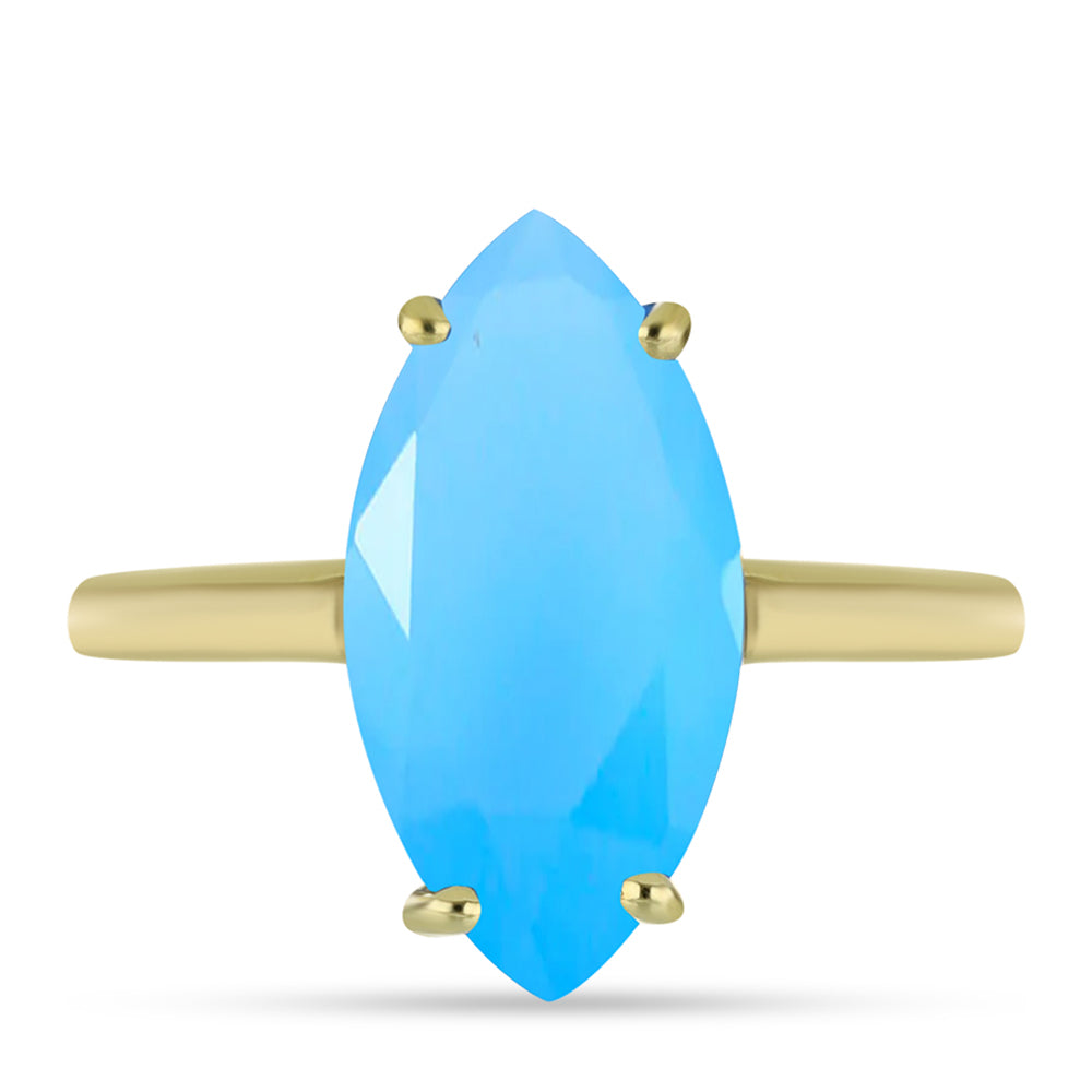 Anillo de Plata Bañada en Oro con Calcedonia Aqua