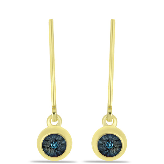 Pendientes de Plata Bañada en Oro con Diamante Azul