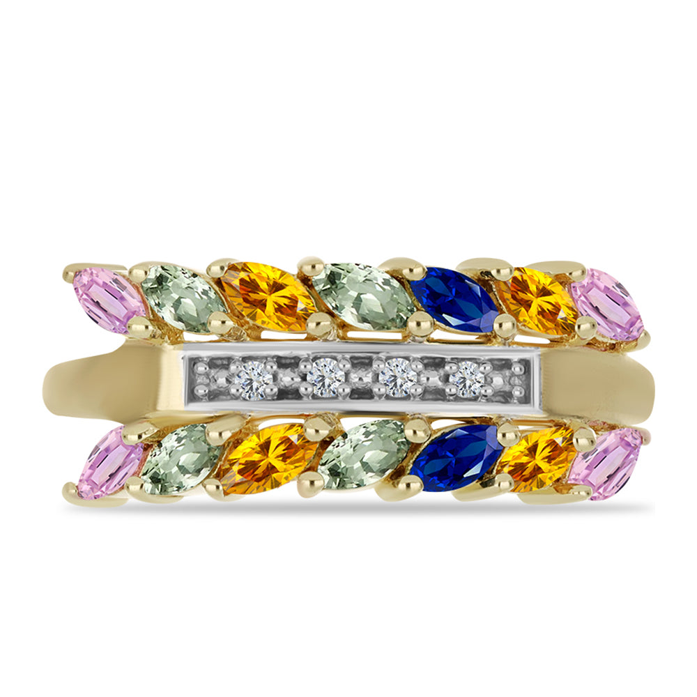 Anillo de Plata Bañada en Oro con Zafiro Arco Iris Rosebery y Topacio Blanco 1 