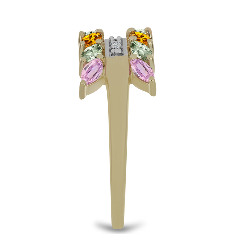 Anillo de Plata Bañada en Oro con Zafiro Arco Iris Rosebery y Topacio Blanco 4 