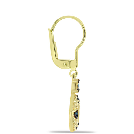 Pendientes de Plata Bañada en Oro con Diamante Azul