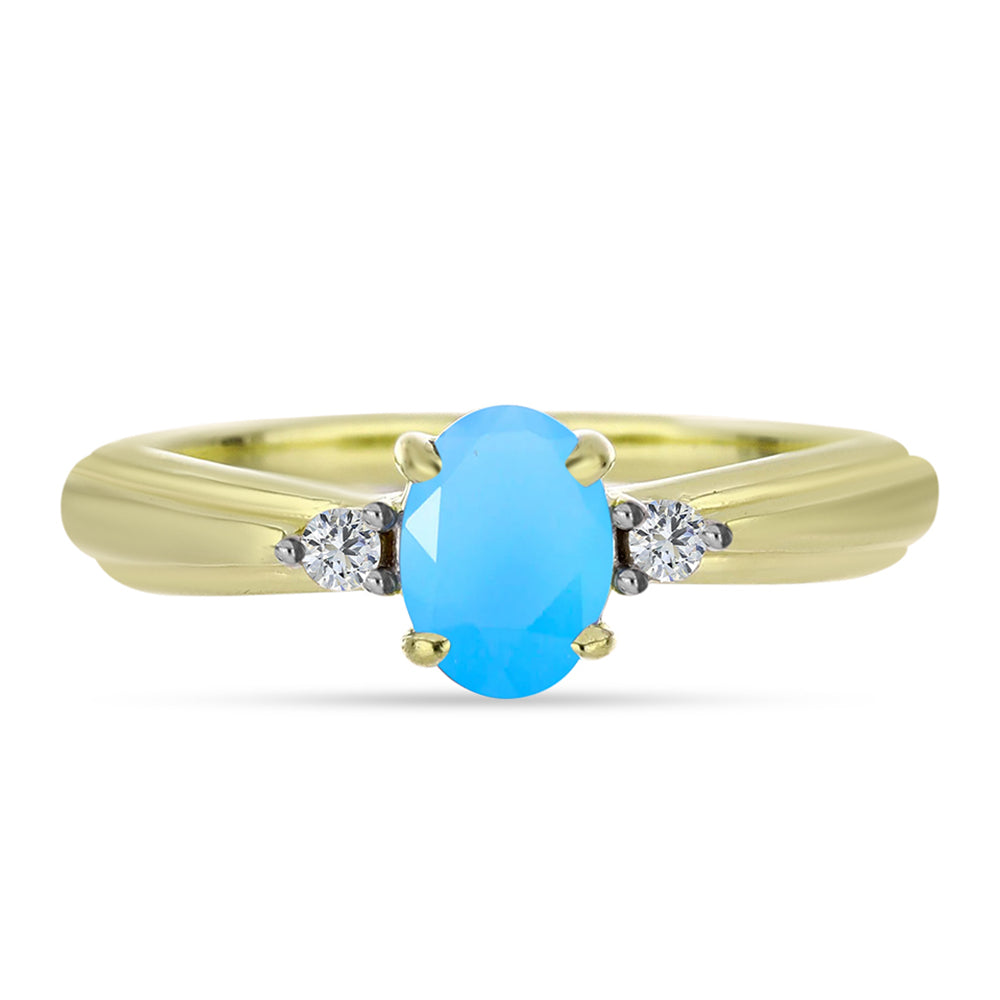 Anillo de Plata Bañada en Oro con Calcedonia Aqua y Topacio Blanco