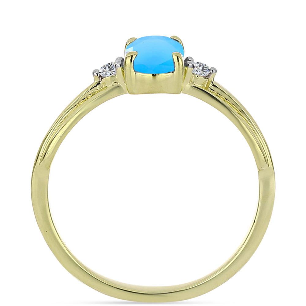 Anillo de Plata Bañada en Oro con Calcedonia Aqua y Topacio Blanco