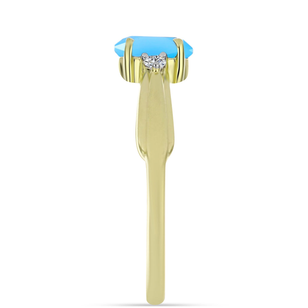 Anillo de Plata Bañada en Oro con Calcedonia Aqua y Topacio Blanco