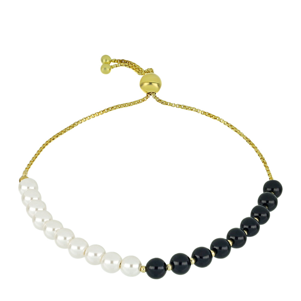 Pulsera de Plata Bañada en Oro con Ónix negro de Suwar y Perla de Agua Dulce 1 