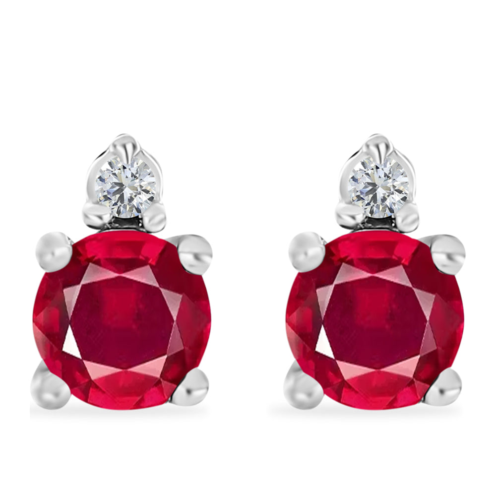 Pendientes de Plata con Rubí de Madagascar y Diamante blanco