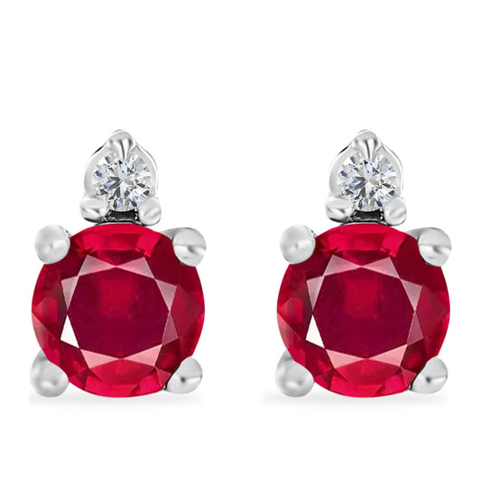 Pendientes de Plata con Rubí de Madagascar y Diamante blanco