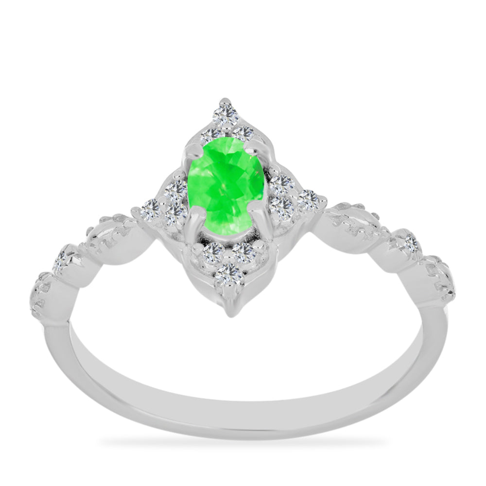 Anillo de Plata con Ópalo Hialita y Topacio Blanco 3 