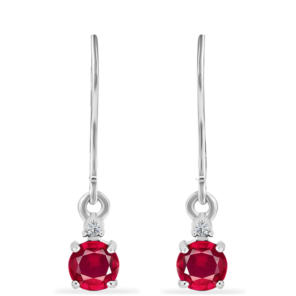 Pendientes de Plata con Rubí de Madagascar y Diamante blanco