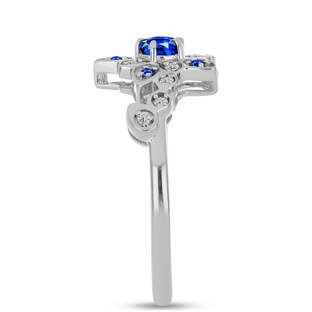 Anillo de Plata con Zafiro Azul Australiano y Topacio Blanco 4 
