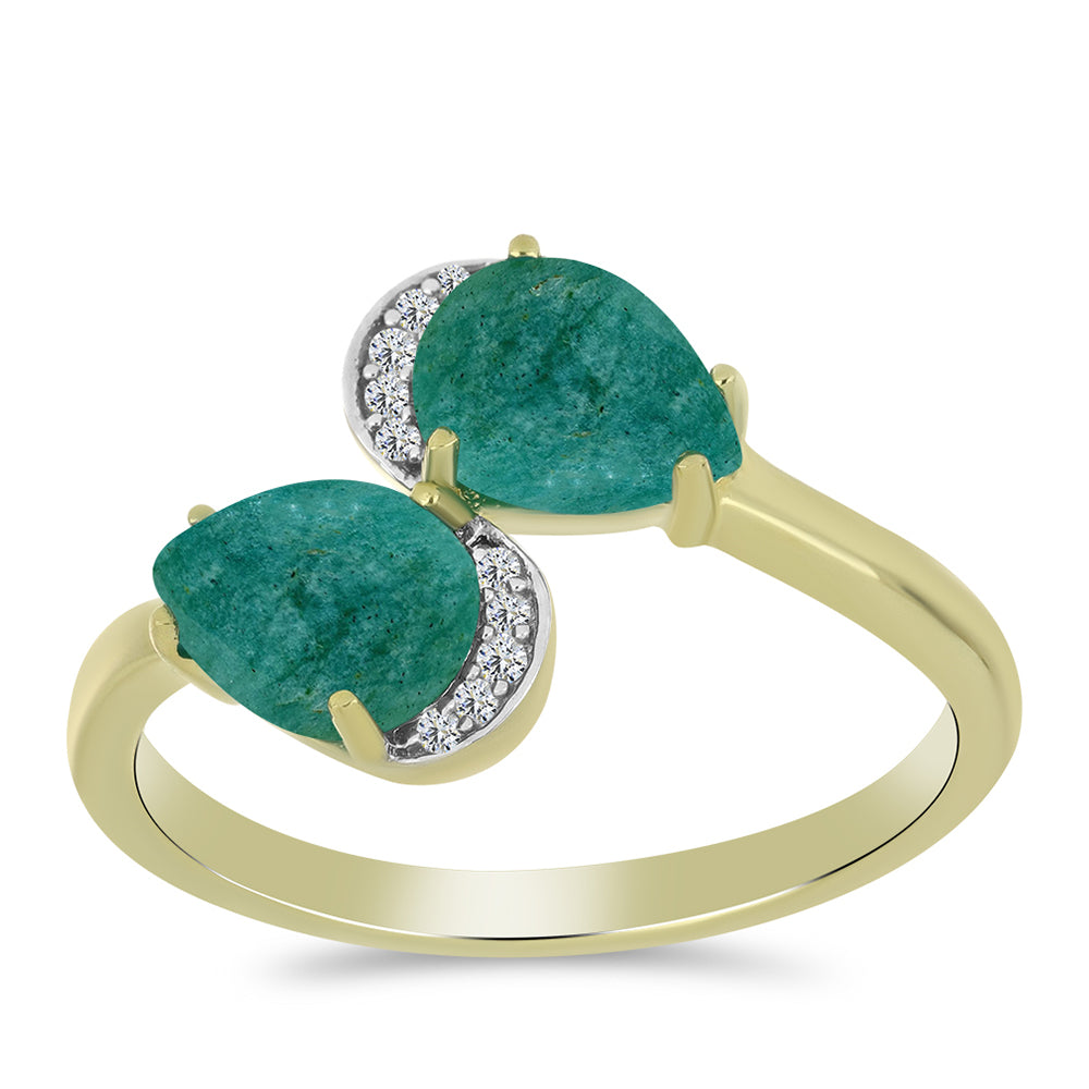 Anillo de Plata Bañada en Oro con Amazonita y Topacio Blanco 3 