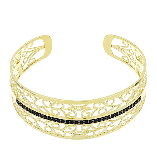 Brazalete de Plata Bañada en Oro con Espinela Negra