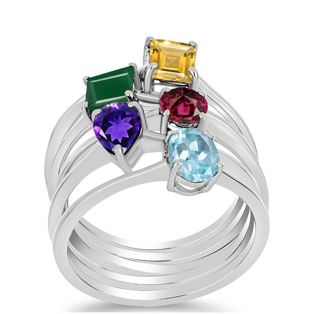 Conjunto de Plata con Amatista de Marruecos y Ágata Verde ( Anillo )