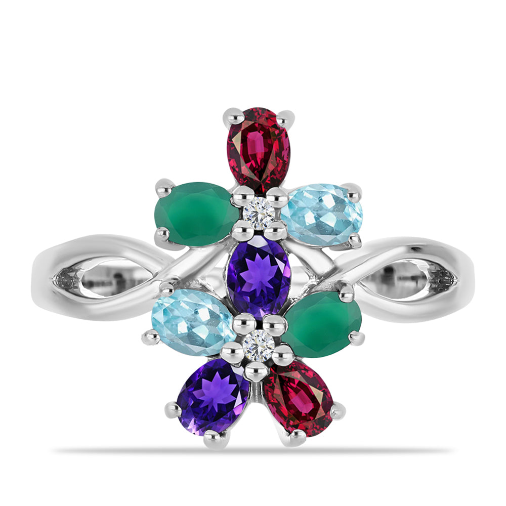 Anillo de Plata con Amatista de Marruecos y Ágata Verde 1 