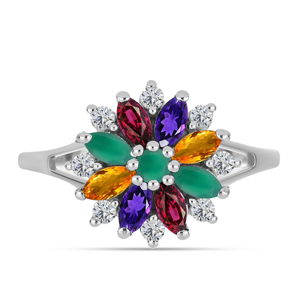 Anillo de Plata con Amatista de Marruecos y Ágata Verde 1 