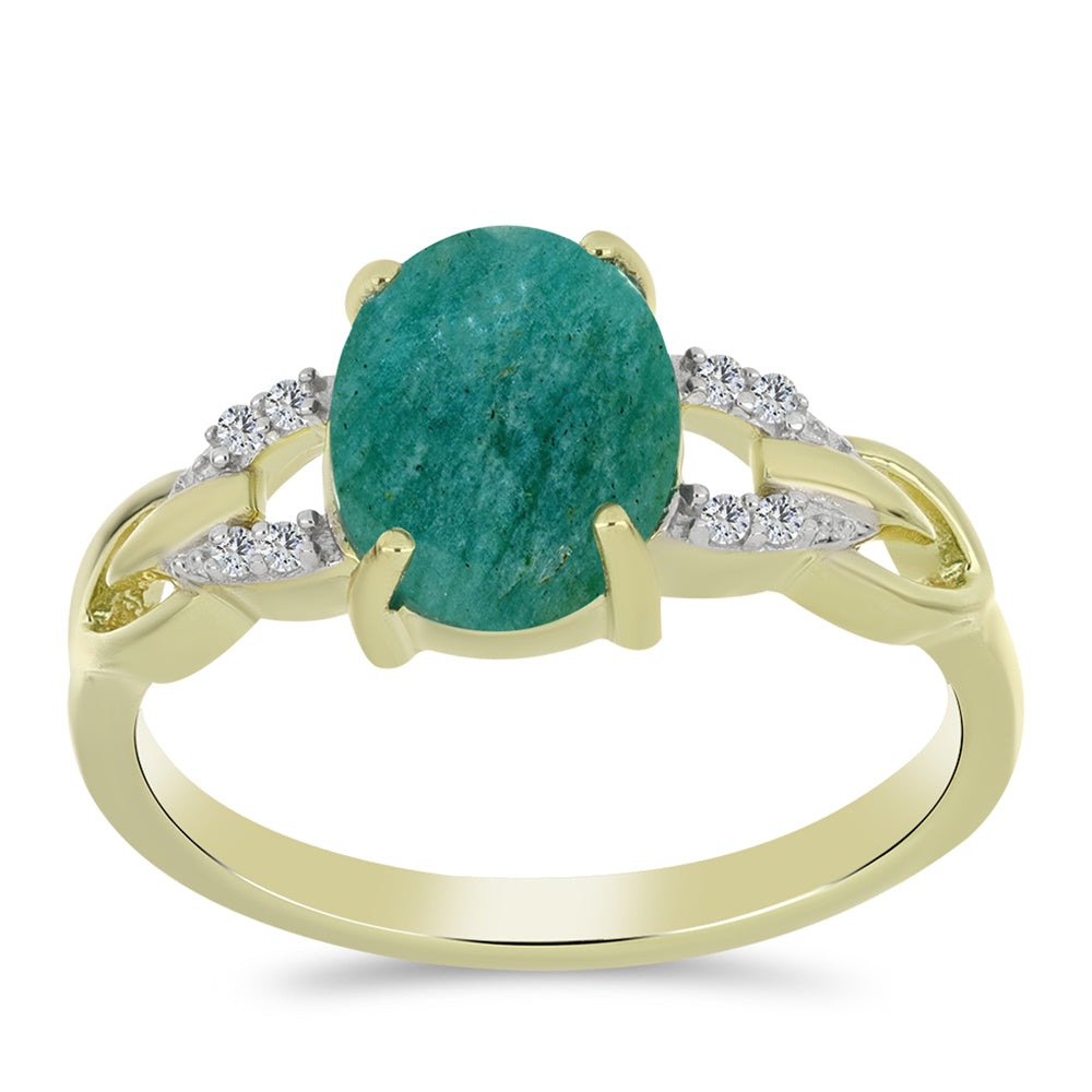 Anillo de Plata Bañada en Oro con Amazonita y Topacio Blanco 3 