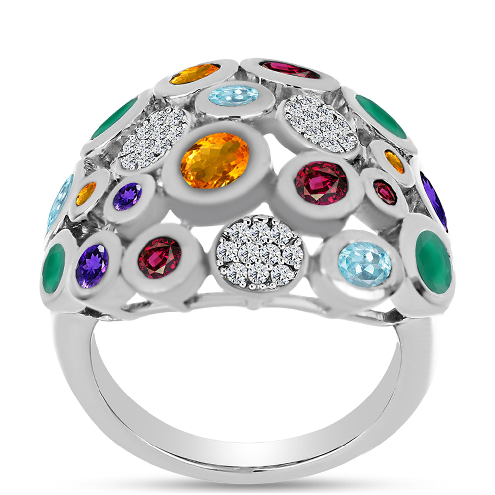 Anillo de Plata con Amatista de Marruecos y Ágata Verde