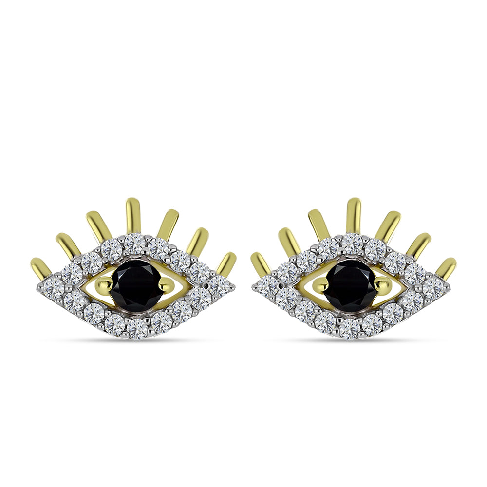 Pendientes de Plata Bañada en Oro con Espinela Negra y Topacio Blanco 1 